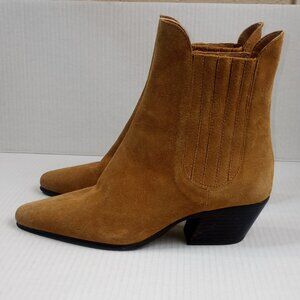 Zara Brown Tan Leather Pointed Toe Western Cowboy Ankle Boots